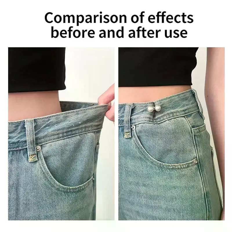 Fibbia Regolabile per Jeans con Perle e Strass, Chiusura Riutilizzabile Senza Cuciture per Pantaloni e Gonne in Denim, Accessorio Fai-da-Te per Donna