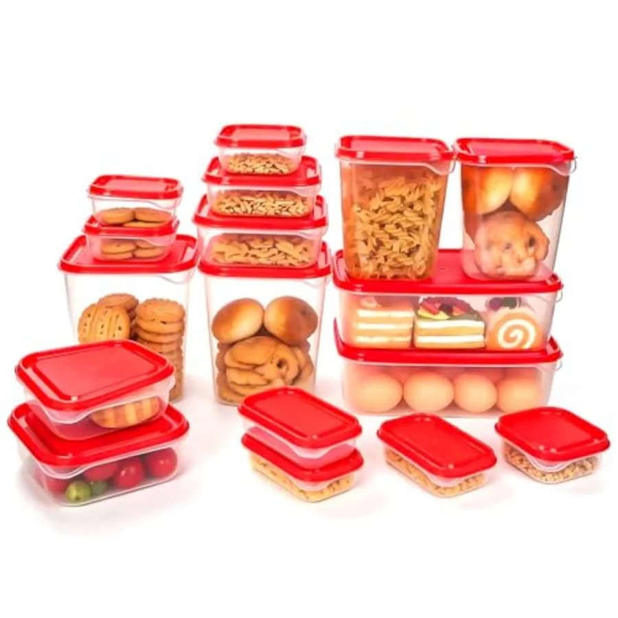 17Pcs Plastic Food Storage Set, Red Vented Lids BPA-Free, Take Alongs Food Storage Containers for Meal Prep, Leftovers, and Kit