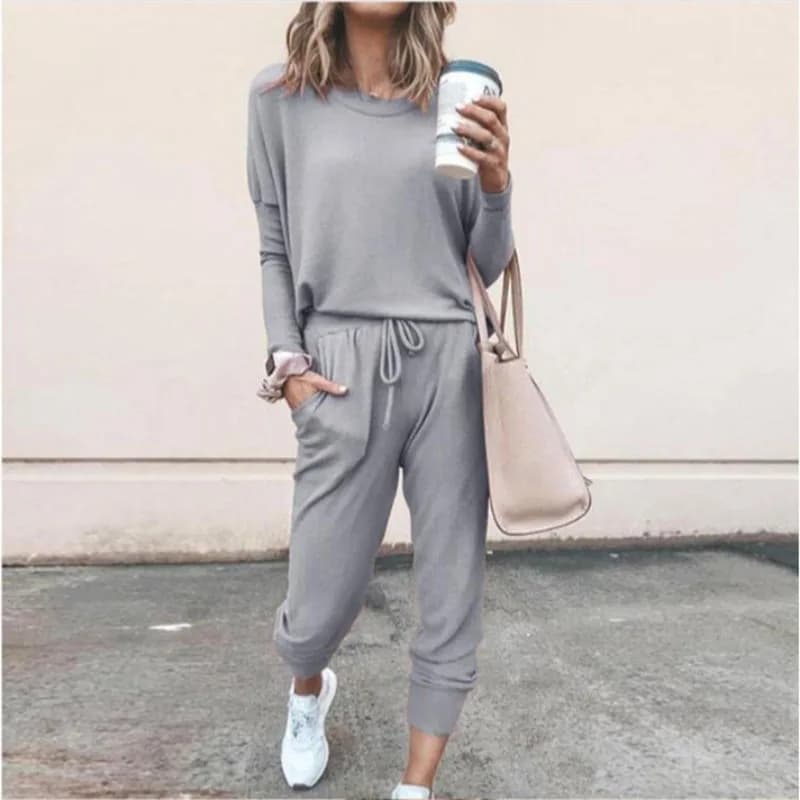 Tuta da donna 2026 Primavera Autunno Casual tinta unita manica lunga felpe larghe moda femminile abbigliamento sportivo oversize set da due pezzi
