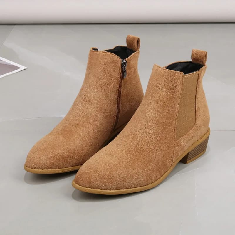 Stivaletti corti da donna Autunno a punta in flanella scamosciata Stivaletti con tacco spesso Donna Big Size 43 Stivaletti con tacco con cerniera Botas De Mujer