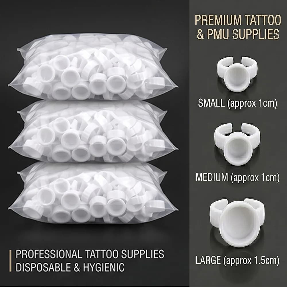 Coppette per Inchiostro da Tatuaggio, Contenitori Monouso in Plastica per Pigmenti, Supporto Regolabile per Dita, Accessori per Tatuatori