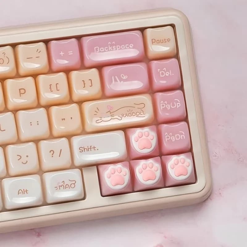 Keycap in pelliccia, nuovi keycap, simpatico keycap a forma di gatto semi-trasparente, set di 148 keycap in PBT, progettato specificamente per tastiere meccaniche