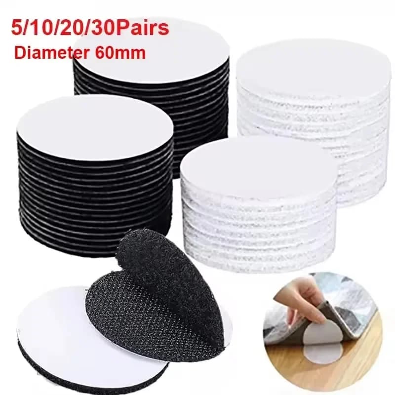 30/20/10/5Pairs 60mm Strong Self Adhesive Fastener Dots Hook Loop Stickers Adhesive Tape Bed Sheet Sofa Mat Carpet Anti Slip Mat