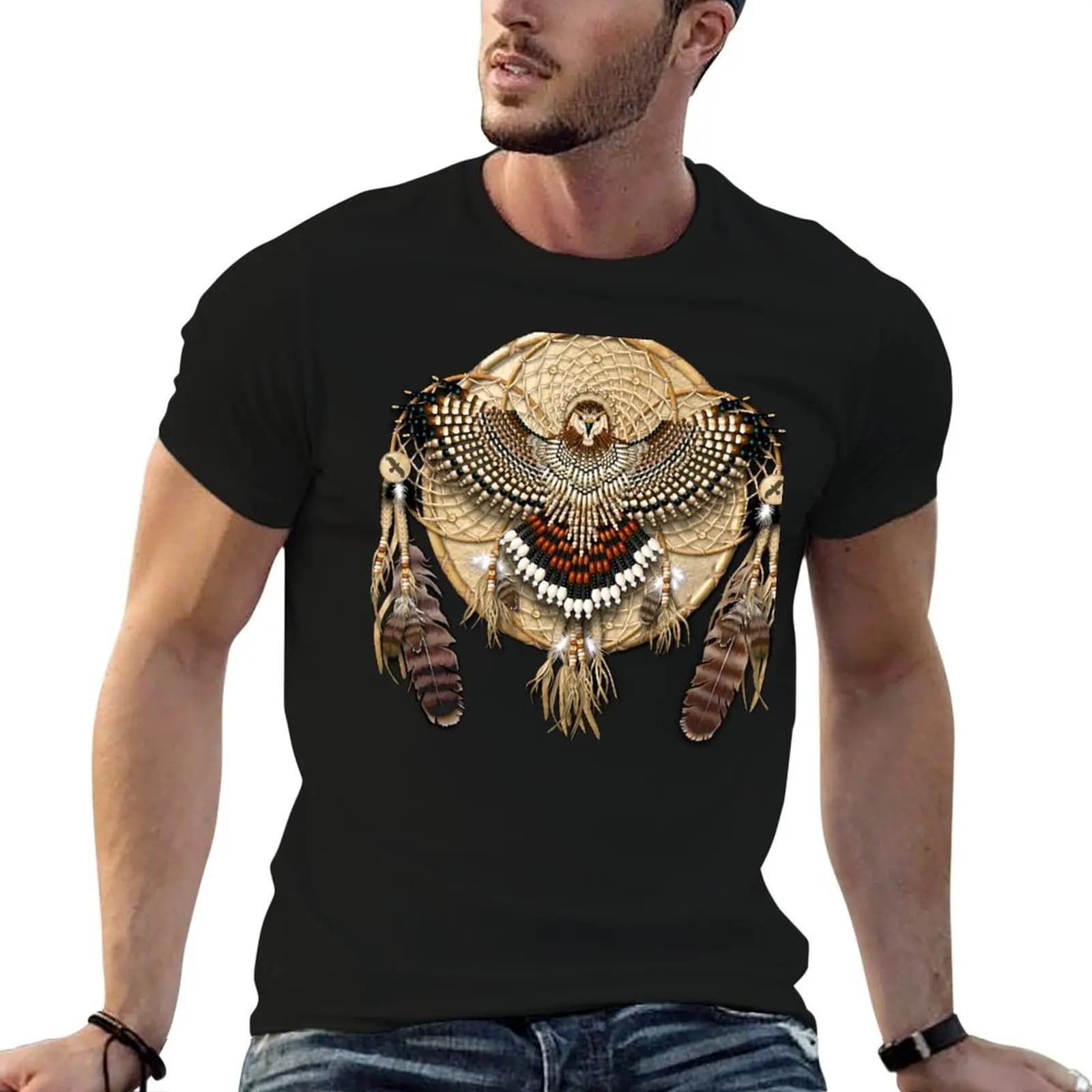 Red-Tail Hawk Dreamcatcher Mandala T-Shirt essential t shirt man t shirt designer t shirt man cotton T-shirt