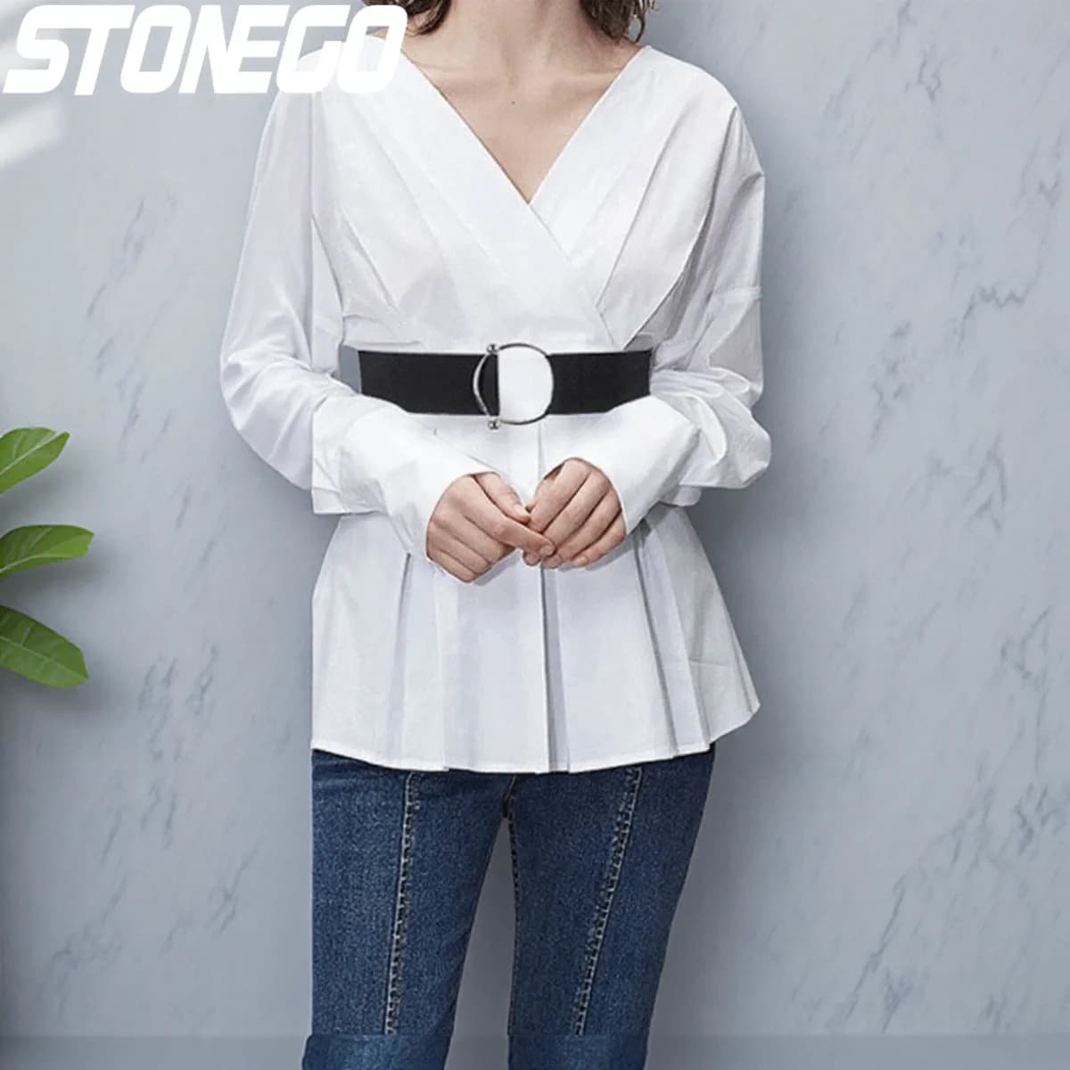 Cintura elastica semplice da donna con fibbia rotonda larga decorativa, alla moda, per abbinare a gonne.