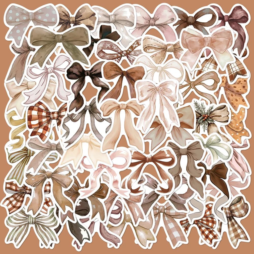 50pcs Coquette Bows Brown Bow Graffiti Stickers for Phone Case Laptop Notebook Suitcase Skateboard DIY Aesthetic Stickers
