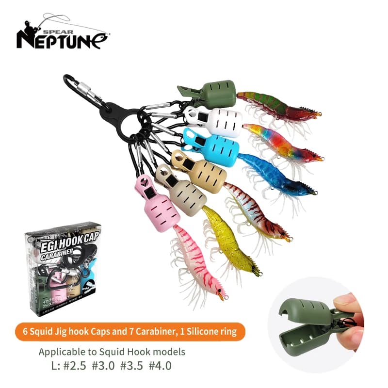 New Squid Jig Bait Protector Kit 6 pieces Webfoot Polpo Egi Ganci Cover Seppie Umbrella Richiamo Cap with Moschettone Fishing equipment