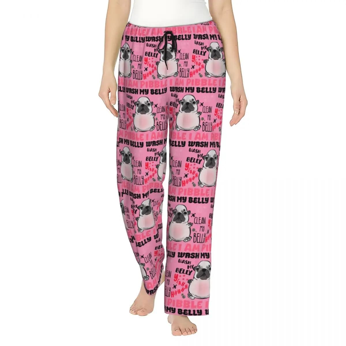I Am Pibble Wash My Belly Women Lounge Pants Loose-Fit Meme Funny Dog Brainrot Pajama Pants Home Pajama Bottoms