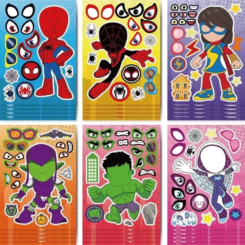 12 pezzi/pacco Spidey e i suoi fantastici amici creano il tuo viso adesivo puzzle fai da te giocattoli per bambini