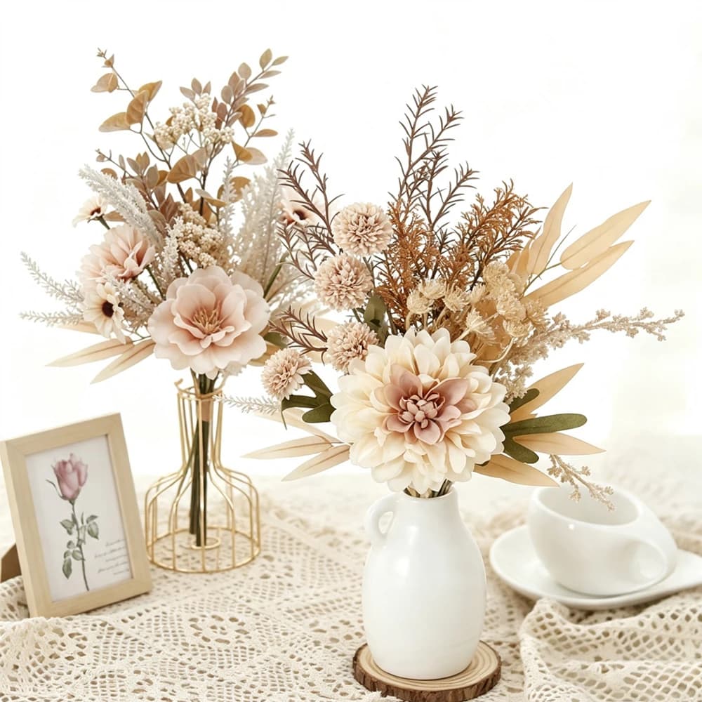 Artificial Flower Silk Peony Pompon Mum Dahlia Wedding Bride Christmas DIY Gift Fake Plant Home Autumn Outdoor Garden Arch Decor