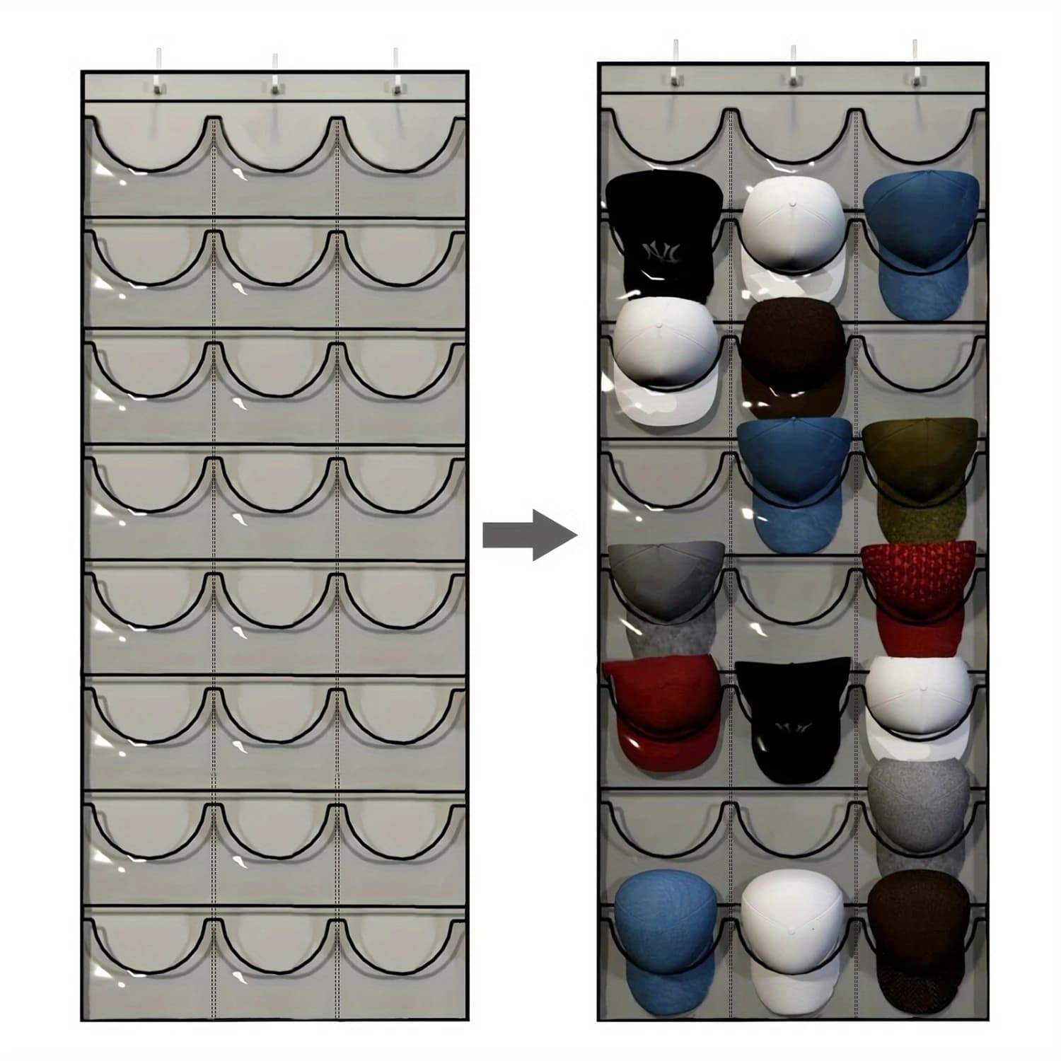 Borsa da baseball da 1 pezzo con 24 tasche, organizer per cappelli sopra la porta, espositore - organizer salvaspazio per camera da letto, scrivania, vestito