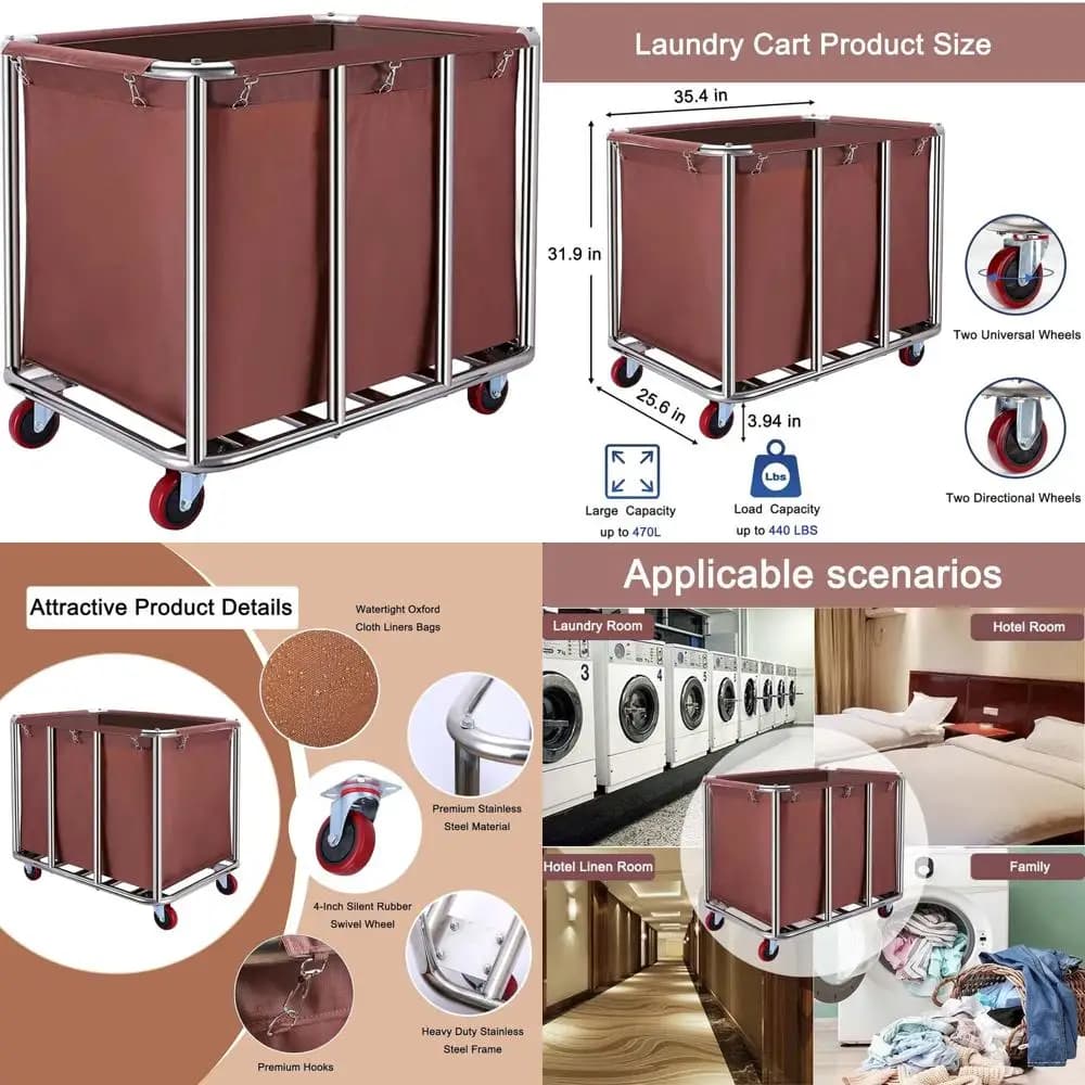 470 liters industrial whitewood trolley with waterproof bag and steel structure for domestic use, hotel, hospital