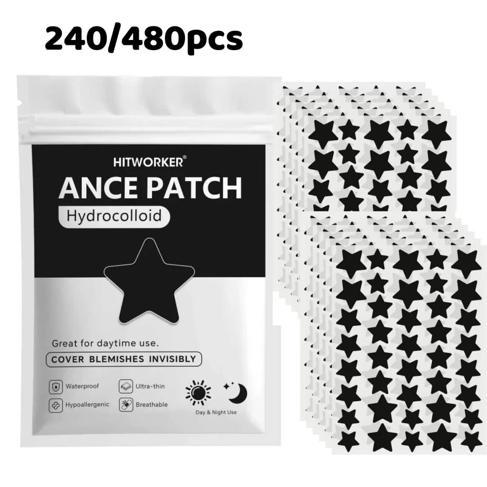 240 o 480 cerotti neri a forma di stella per l'acne, 2 misure, coprono l'acne, nascondono le imperfezioni, puliscono la pelle, cerotti adesivi per il viso