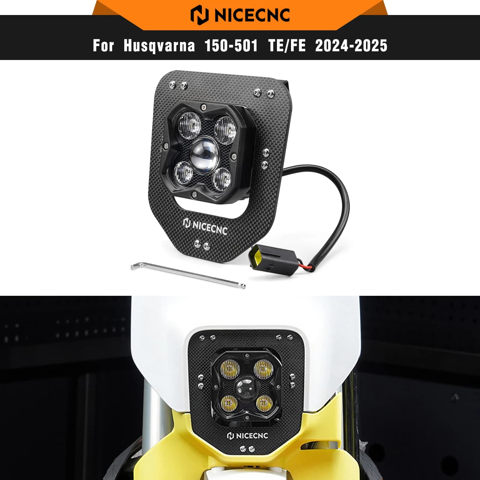 NICECNC Per Husqvarna TE 300 2024 2025 TE 250 FE 350 FE 450 FE 501 Moto In Fibra di Carbonio HA CONDOTTO il Faro Faro Regolabile