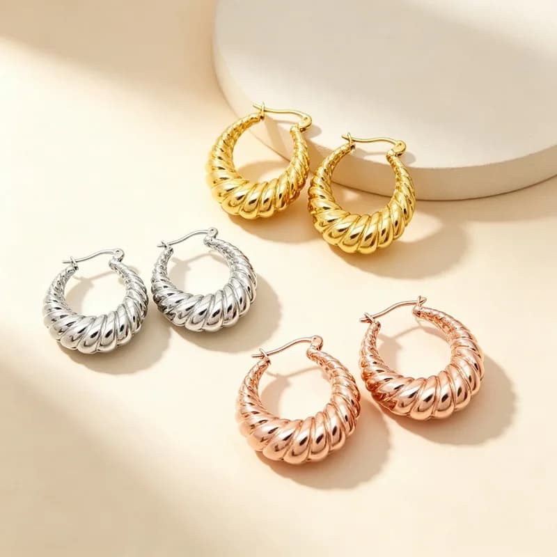 Kalen Stainless Steel Twisted Croissant Hoop Earrings Gold Silver Rose Gold Color Huggie Hoops For Women Girls Ladies Jewelry Gi