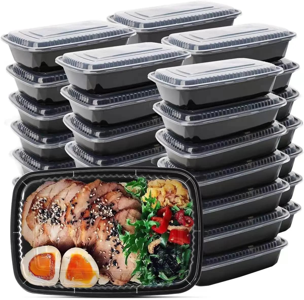 Confezione da 50 Contenitori per Pasti da 32 oz con Coperchi, Scatole Bento in Plastica Riutilizzabili Senza BPA, Adatte a Microonde, Lavastoviglie e Congelatore