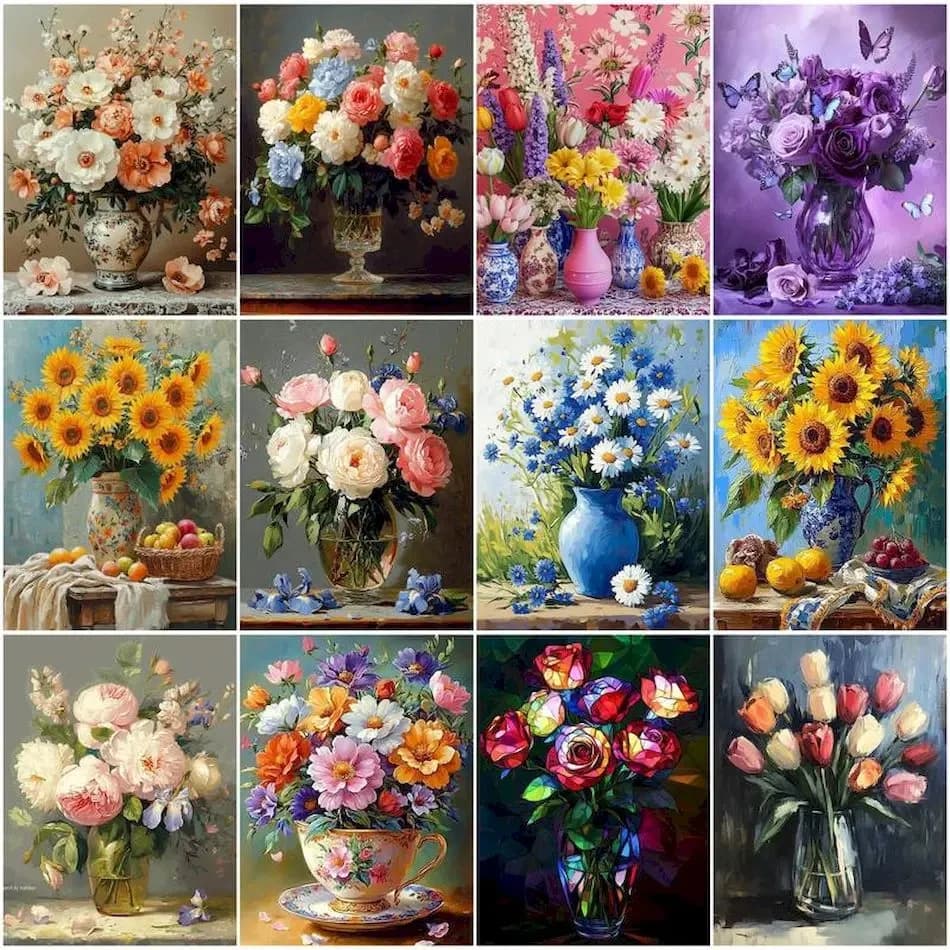 Paint By Adult Numbers Indoor Decorative Flower Vase Arts Crafts Acrylic Paints Paintings on Number for Drawing Oil Art