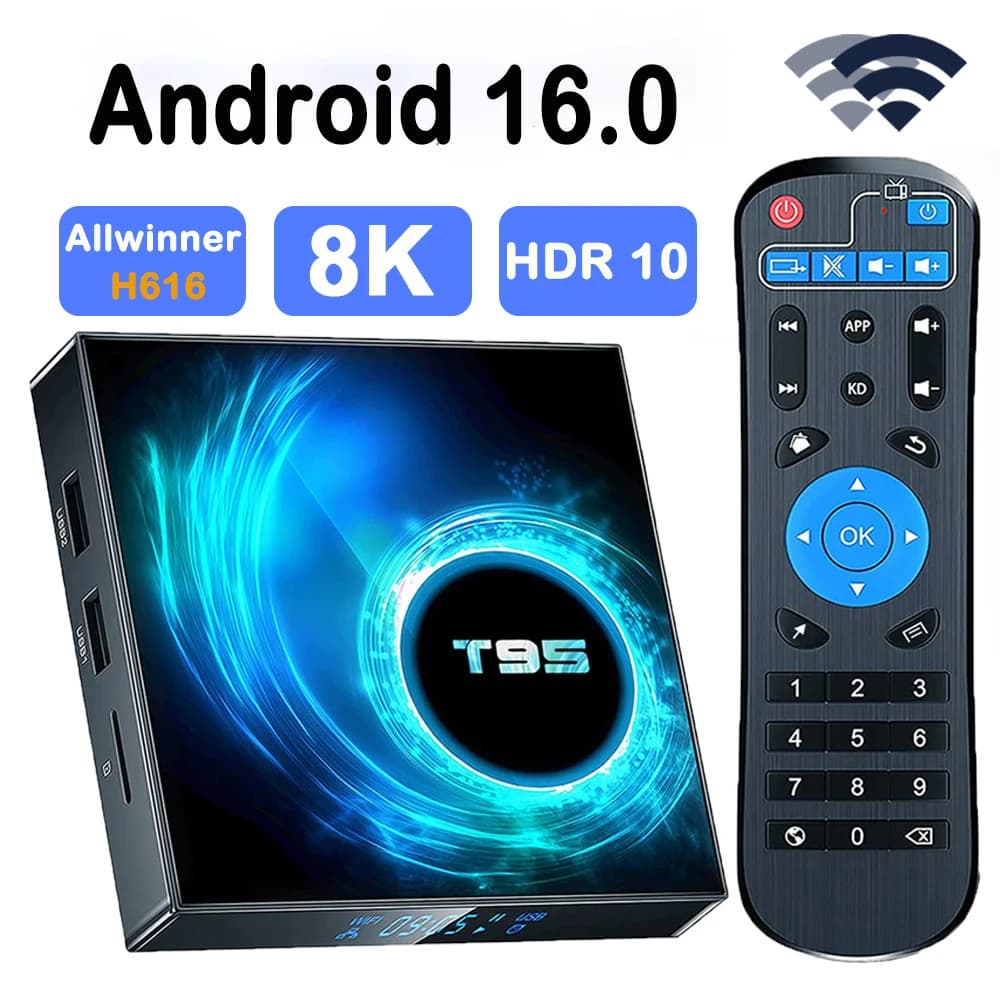 T95 Android 16.0 TV Box 4K 1080P 8K Media Player Allwinner H616 Smart TV Box Dual WiFi 2.4G/5G BT5 Video Set Top Box Streaming