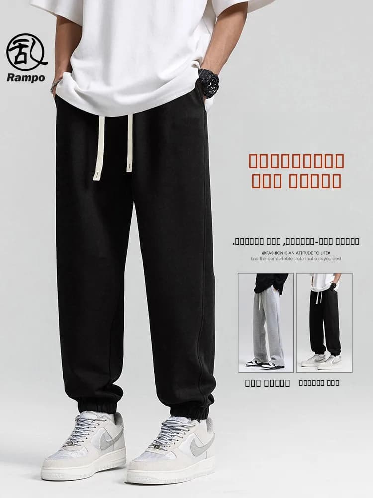 Men's Winter Sport Pants Loose Knitted Fleece-lined Cuffed Casual Trousers Versatile Comfortable Breathable Straight Leg Jeans