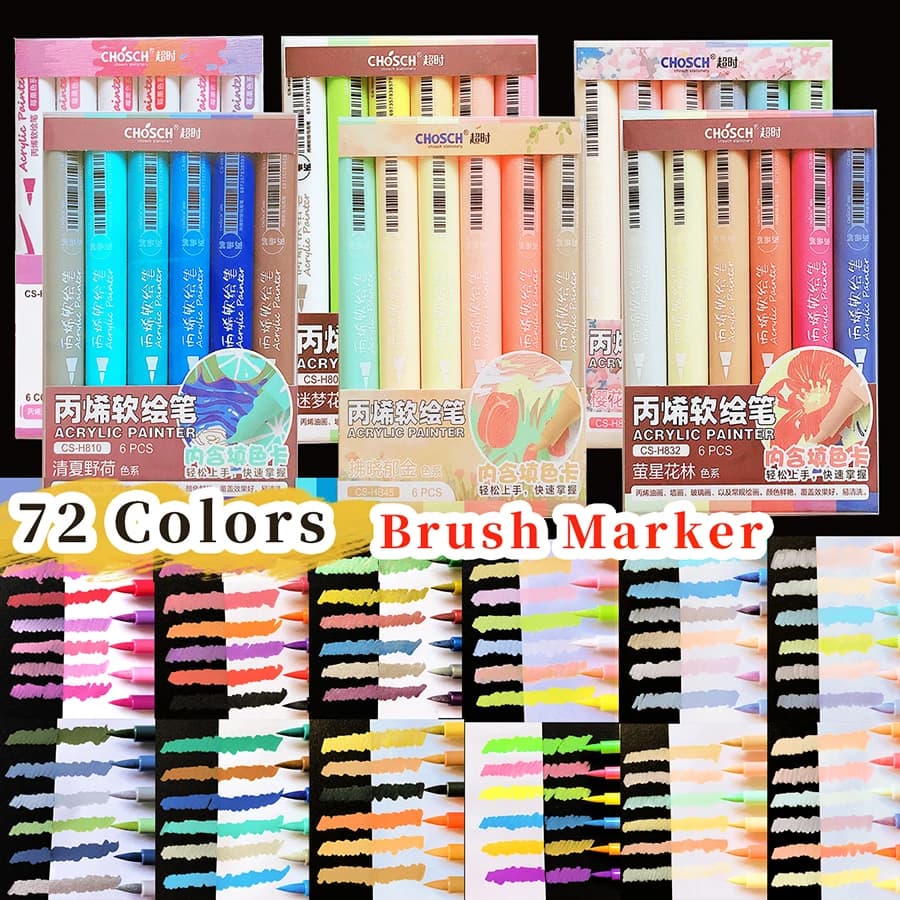 forniture d'arte Cancelleria estetica kawaii Penna colorata da disegno Evidenziatore Penne con punta a pennello Pennarelli colorati pennarello acrilico per artigianato
