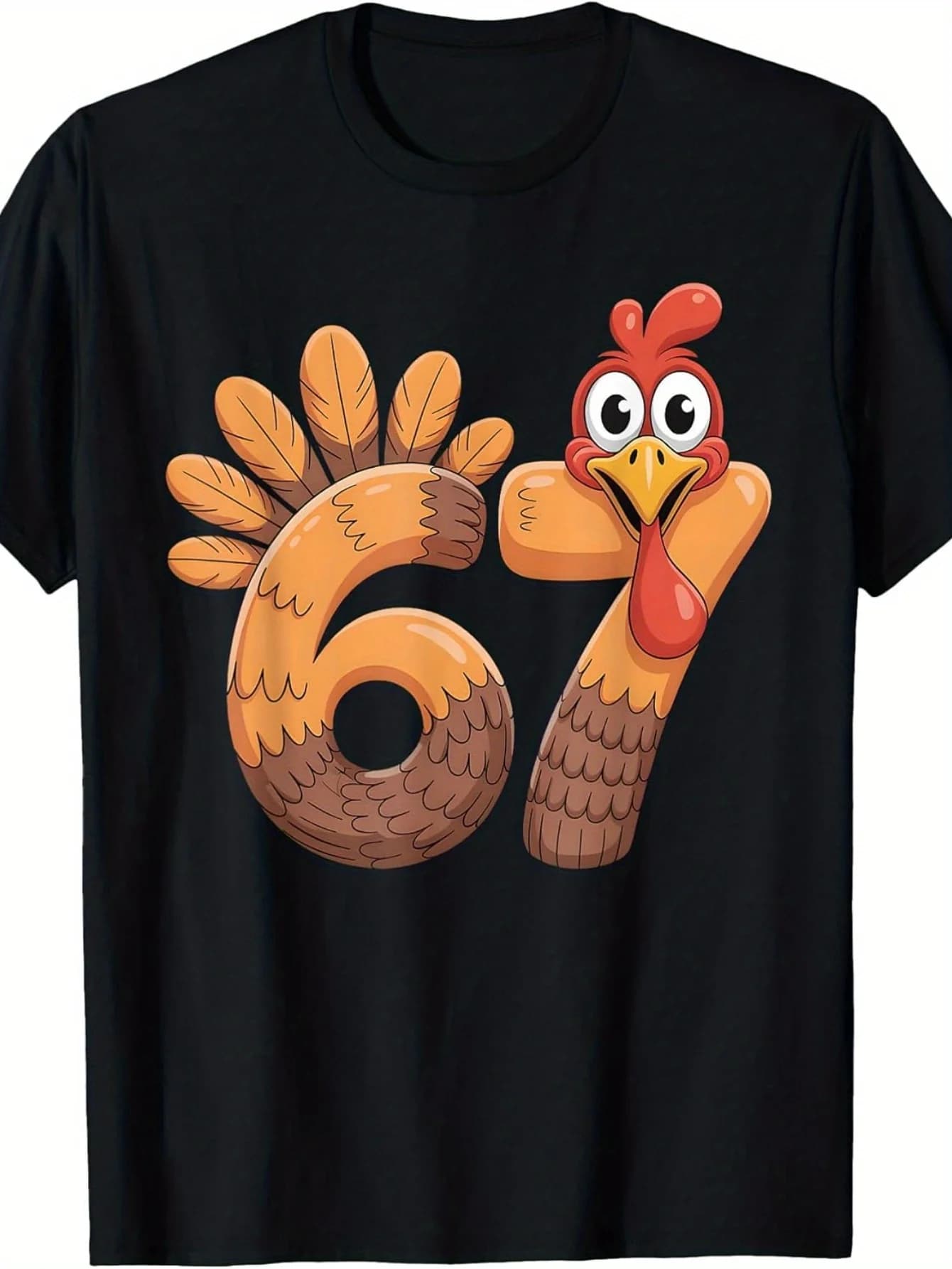 Divertente maglietta Turchia numero 67 - T-shirt girocollo unisex in cotone nero con design Turchia 67, piume di tacchino e ~ abbigliamento casual ~ Regalo divertente perfetto
