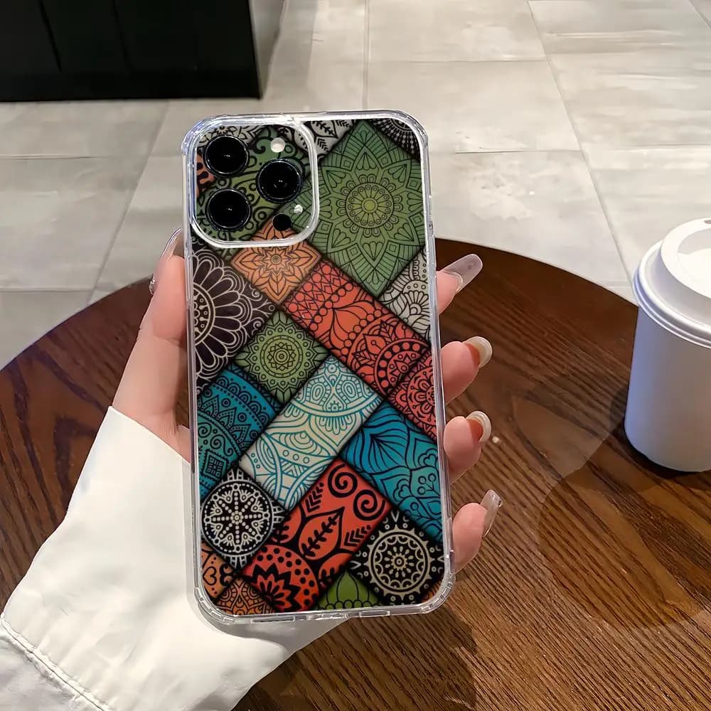 Cover magnetica trasparente con motivo piastrelle marocchine vintage per iPhone 17/16/15/14/13/12/11