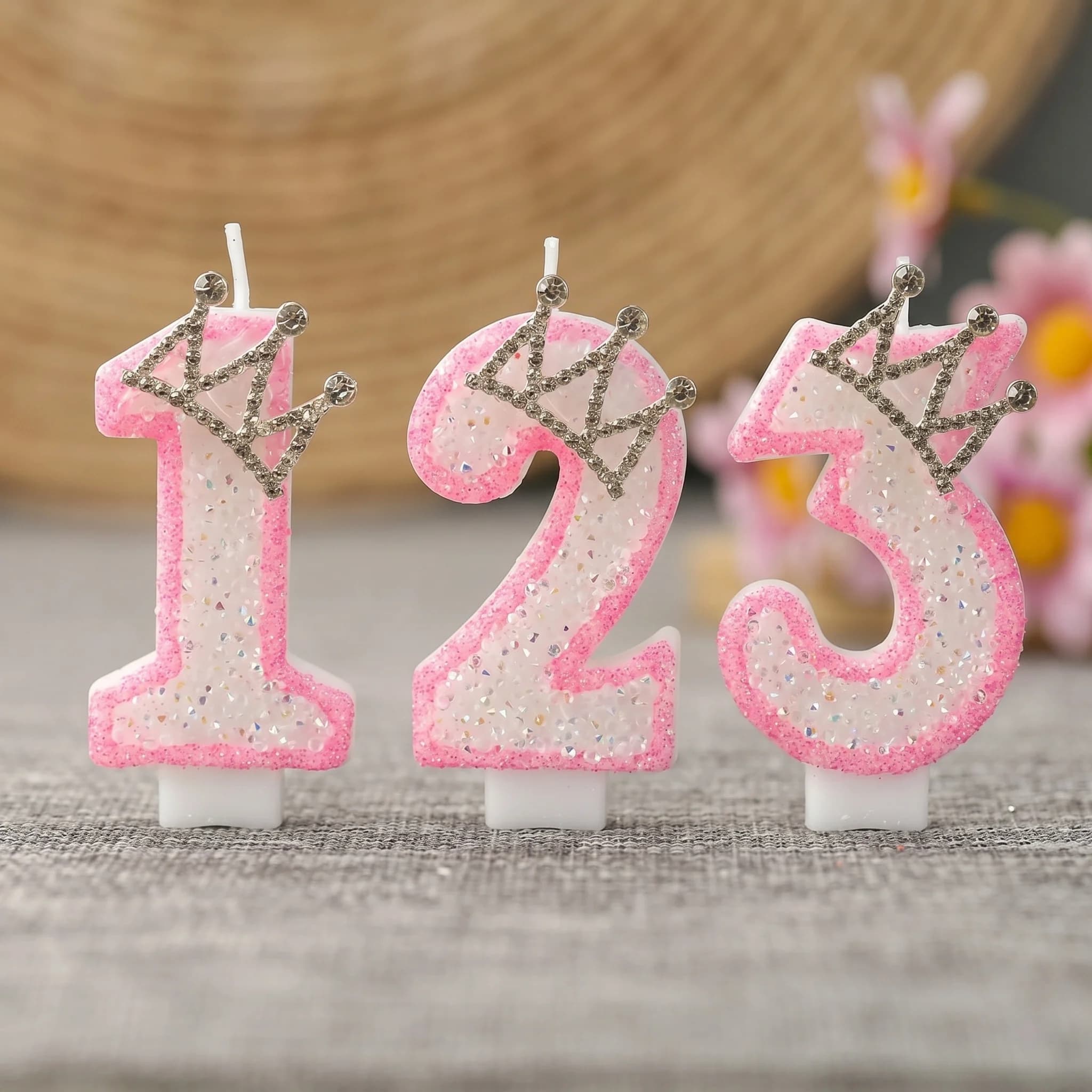 Candela Digitale Creativa con Bordo Rosa - Decorazione per Torta a Forma di Corona da Principessa per il Primo Compleanno