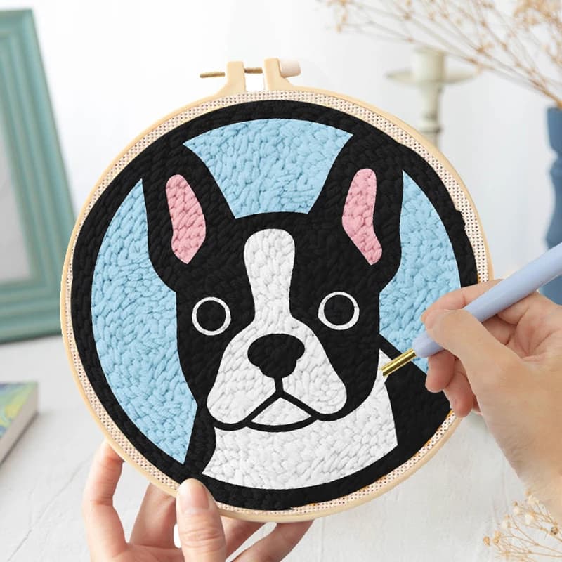 DIY Punch Needle Embroidery Set with Dog Design Magic Needle For Embroidery Kit for Beginners Rug Hooking Craft Set Home Decor
