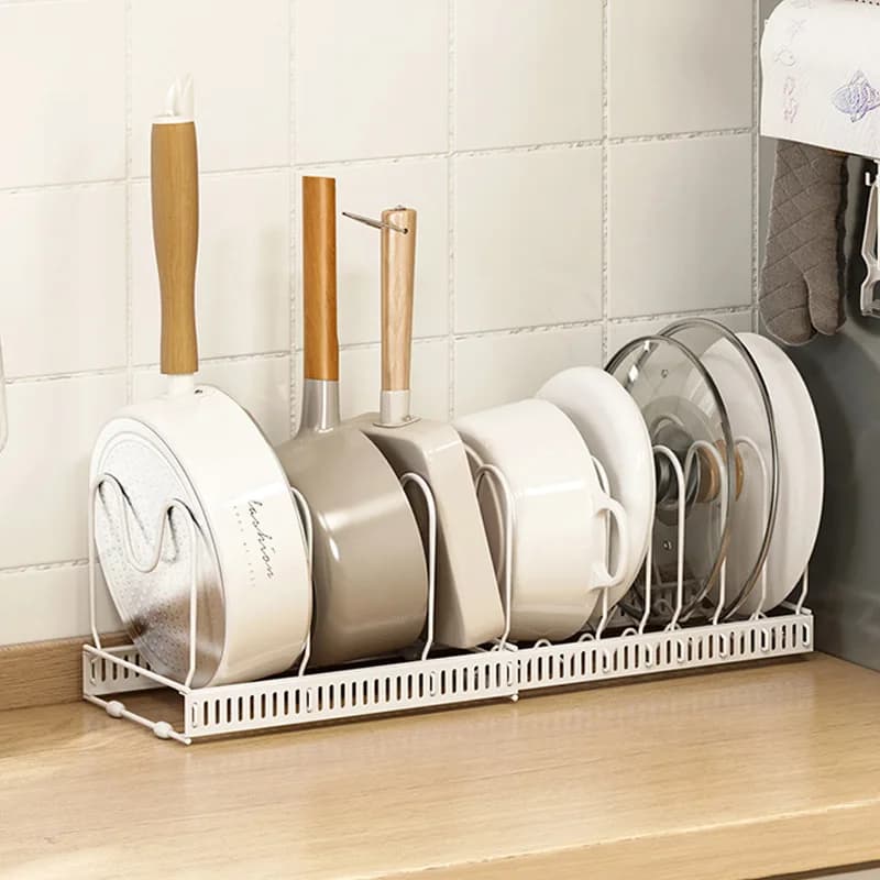 Organizzatore da Cucina Regolabile ed Espandibile per Coperchi, Padelle e Taglieri, Salvaspazio con Distanziamento Regolabile