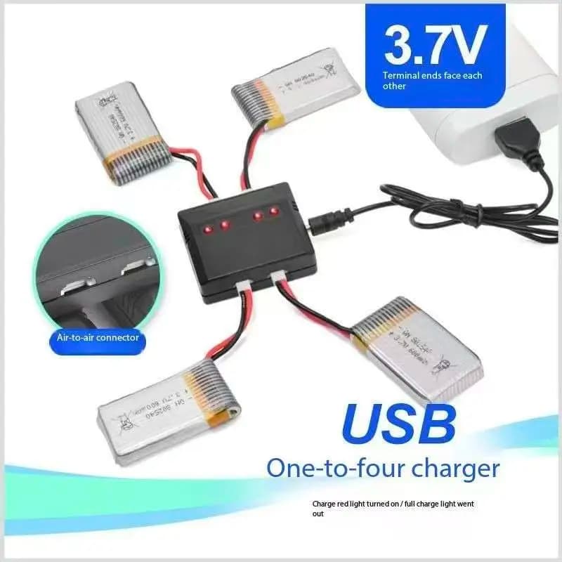 3.7 V USB small white head lithium battery charger 1 drag 4 plug for charging drone lithium battery charger toy charger