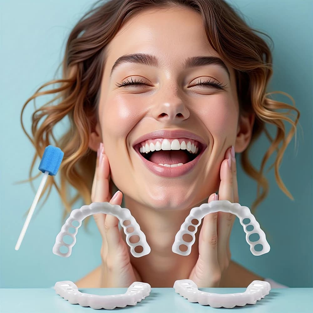 Faccette dentali complete superiori e inferiori, copertura sbiancante temporanea riutilizzabile, aspetto naturale simulato H2931