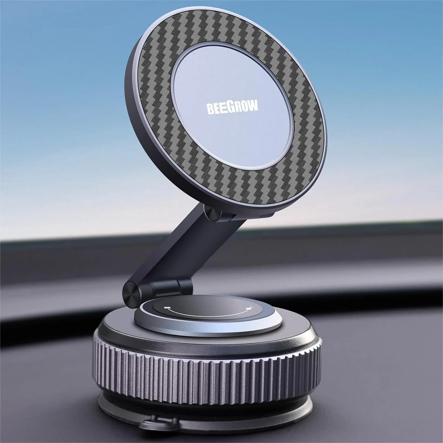 Supporto Magnetico per Telefono da Auto per MagSafe in Lega, Pieghevole a 360 Gradi con Ventosa Ultra Stabile e Supporto Riutilizzabile in Gel per Cruscotto e Parabrezza, Compatibile con iPhone 17 16 15 14 13 12 e Android Pixel