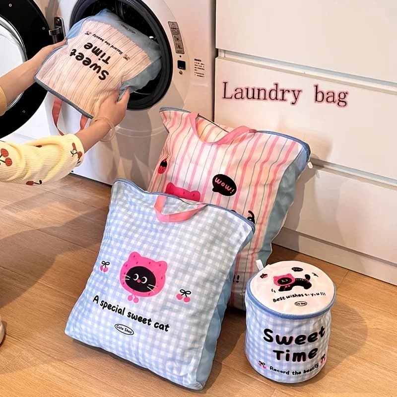 Nice bag for underwear with cat cloth, basket with durable polyester zipper to store socks and travel clothes at home