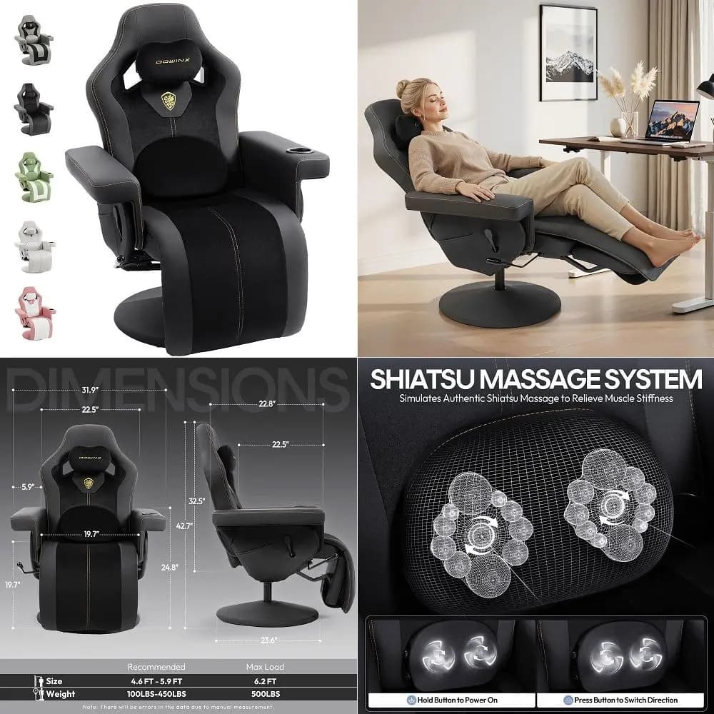 M6 Gaming Chair with Climate Control Massage Ventilated amp Heated Seat, 3rdGen Active Lumbar Support, 360 Adjustable Armrests,