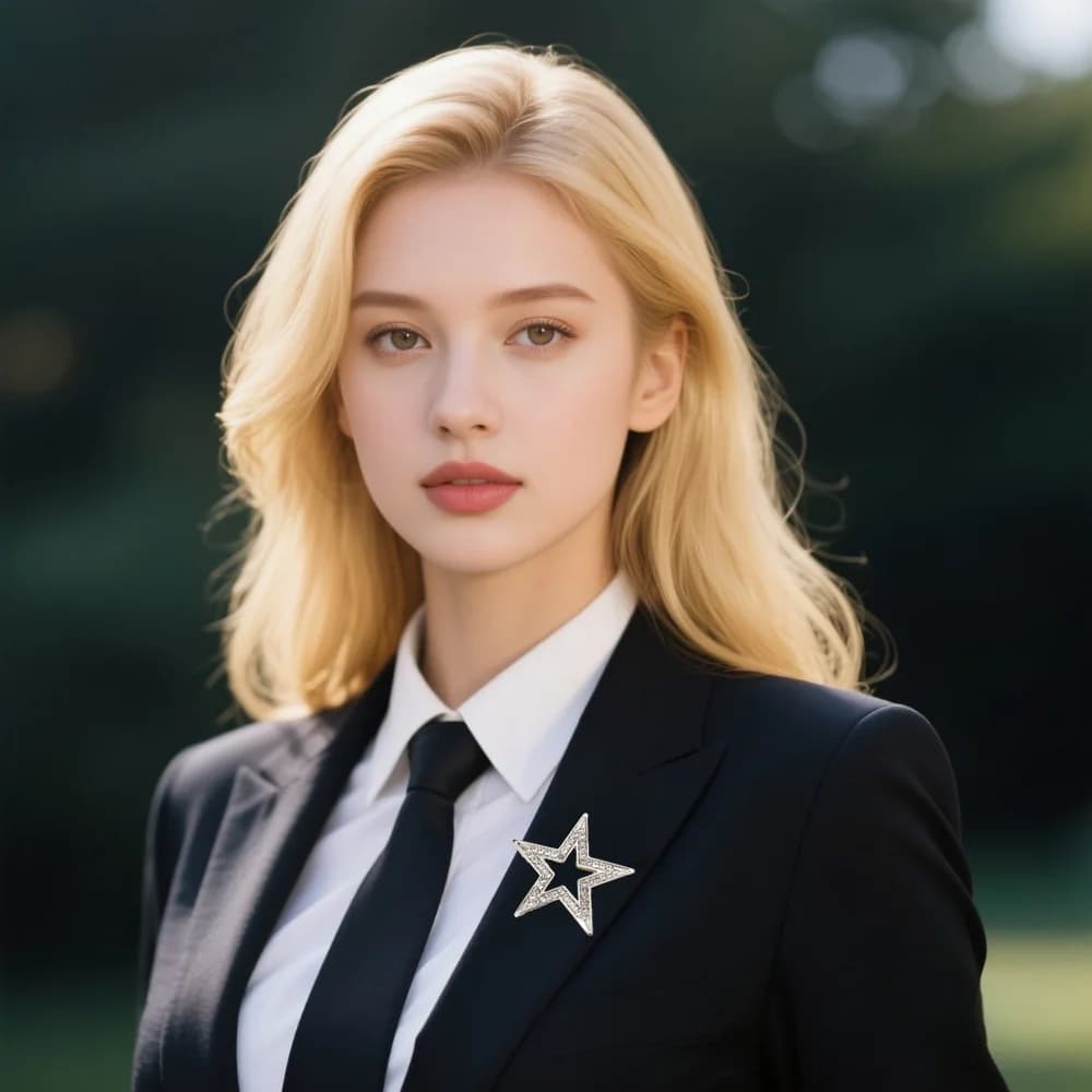 Spilla a forma di stella a cinque punte Distintivo universale in lega con diamanti intarsiati Alla moda Versatile Abbigliamento Zaino Sciarpa Accessori Spilla