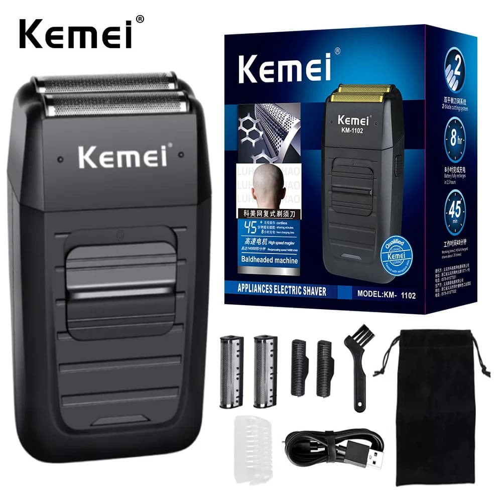 Kemei KM-1102 Rechargeable Battery Razor for Men Double Blade Shaving Razor Face Care Multifunctional Strong Trimmer