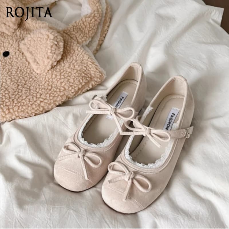 Scarpe con tacco nascosto 2025 Nuovo stile francese con fiocco nascosto con zeppa Mary Jane Scarpe da donna Ballerine morbide e poco profonde per la primavera autunno