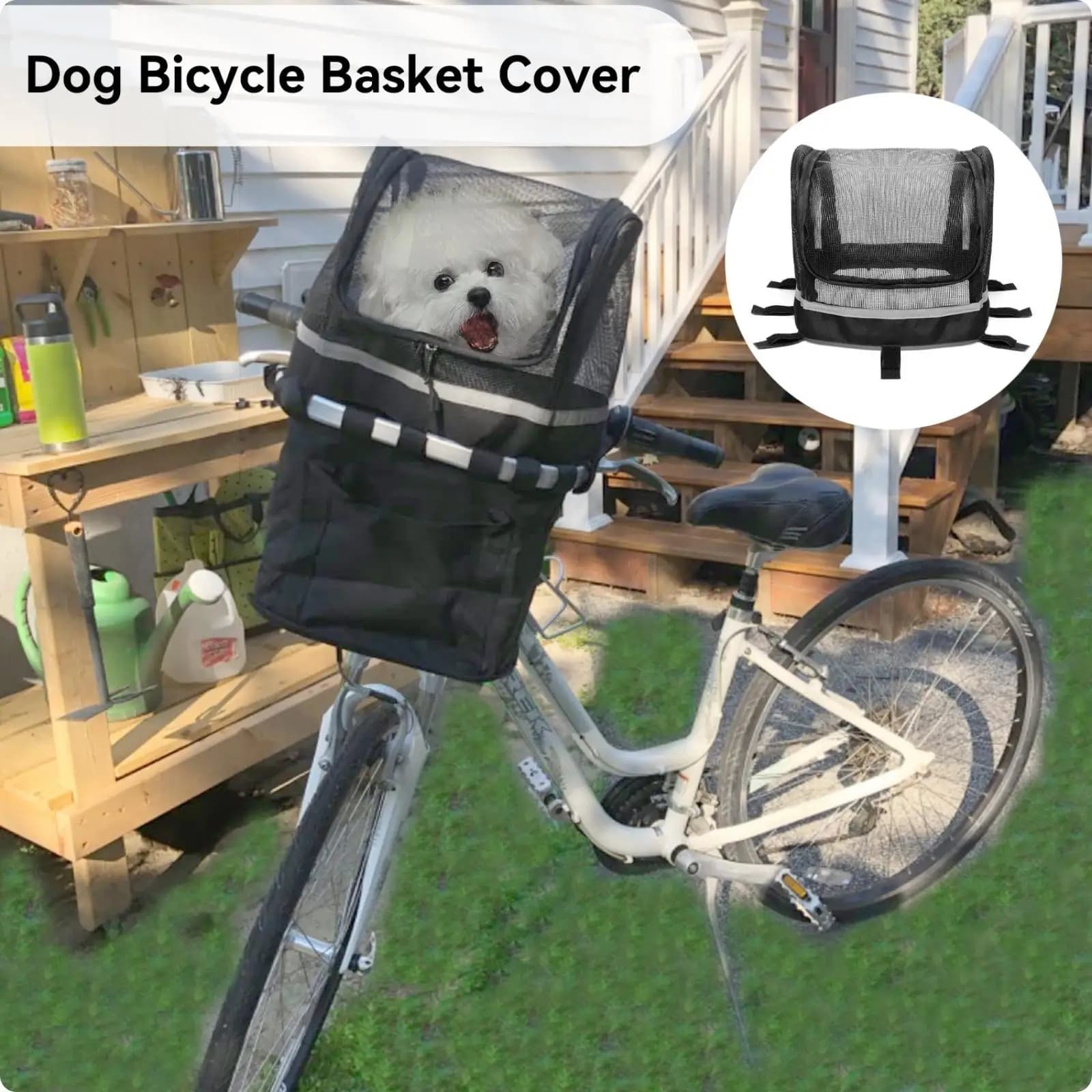Covered Mesh Bicycle Front Basket Portable Pet Carrier Storage Handlebar Bag with Secure Straps for Commuting