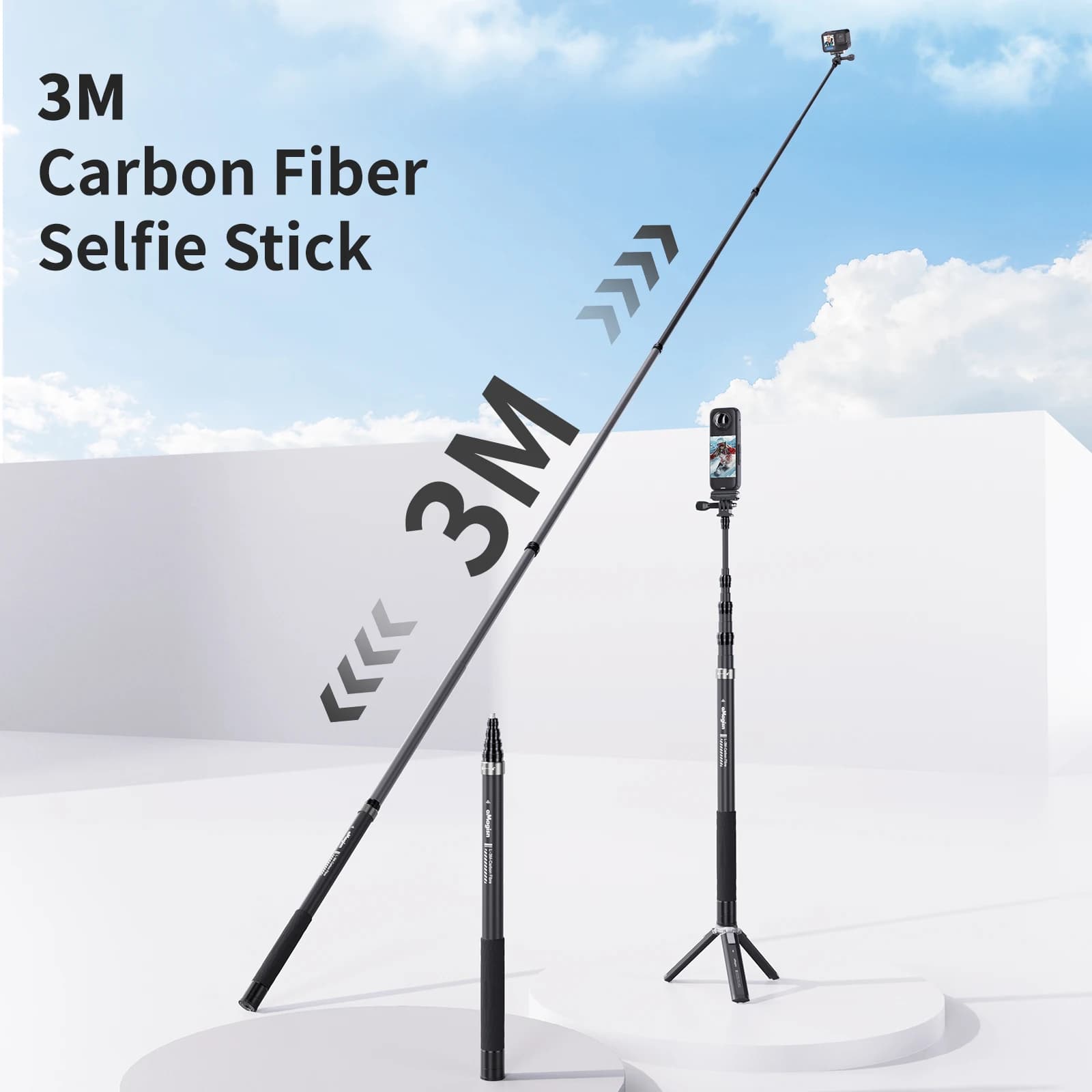 For Insta360 Prolong Stick 3M Carbon Braised Size Stick Selfie Invisible For DJI Sport Camera Selfie Stick Accessories