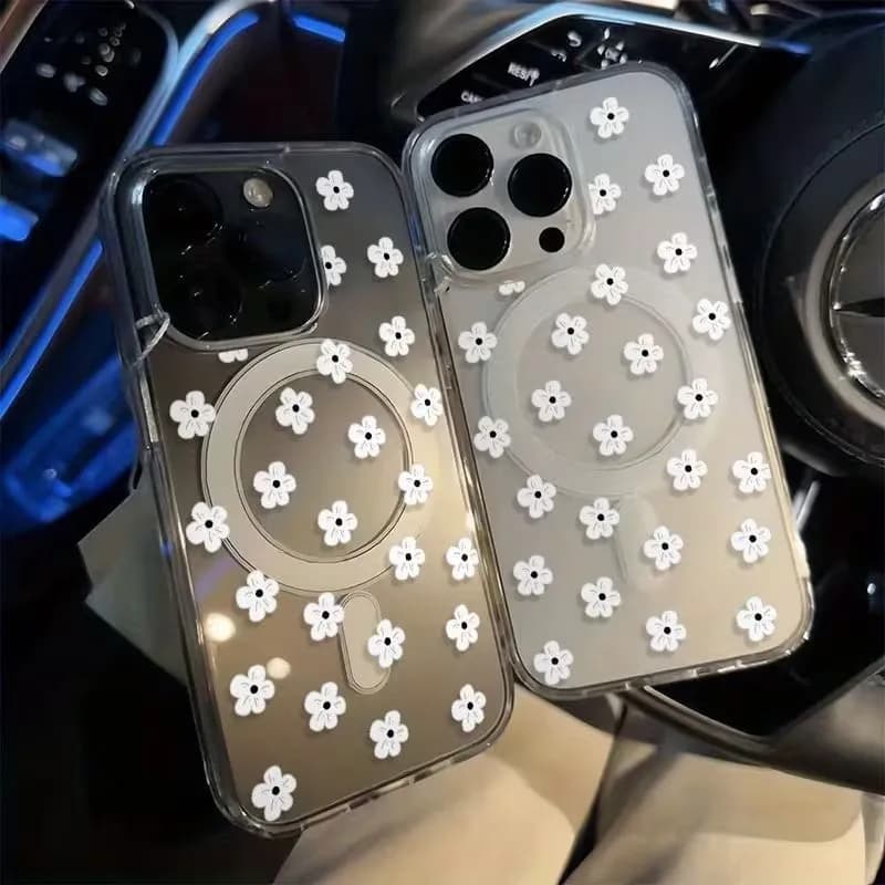 Per iPhone 17 16 15 14 13 12 11 Pro Xs Max Plus Air Mini XR X 17e 16e Cover Bianca con Piccoli Fiori e Protezione Anti-Caduta Magsafe
