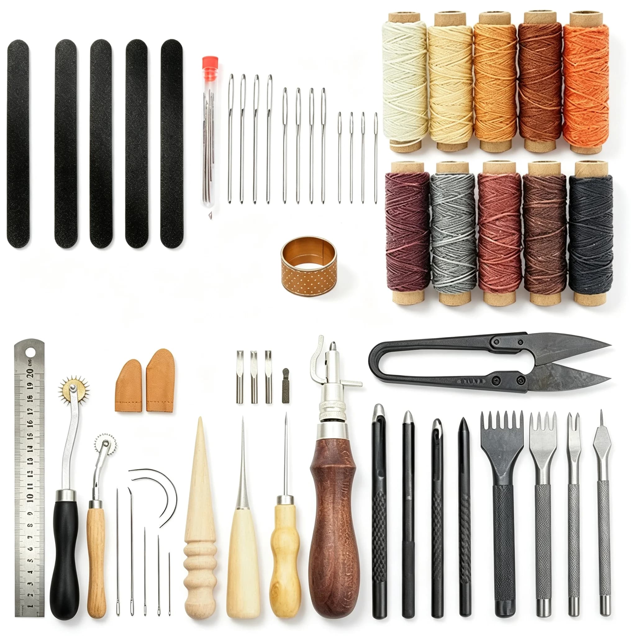 Leather Working Tools Kit, Leather Craft Sewing Kit with Waxed Thread, Needles, Punch Tools, Scissors, for DIY Leathercraft