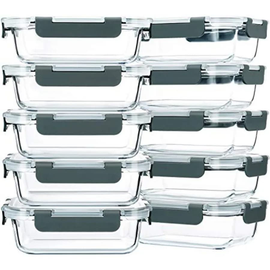 Confezione da 10 contenitori in vetro da 22 oz per la preparazione dei pasti, contenitori in vetro per la conservazione degli alimenti con coperchi, contenitori per il pranzo, adatti a microonde, forno e congelatore.