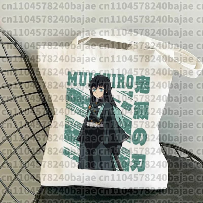 Borsa Shopping Kimetsu No Yaiba in Tessuto, Eco-Sostenibile, Riutilizzabile, Borsa a Mano, Borsa per la Spesa, Ecobag