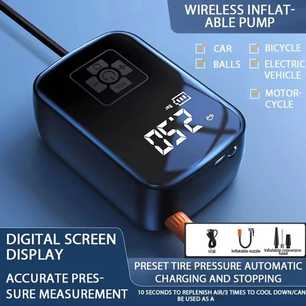 Pompa di gonfiaggio per pneumatici senza fili elettrica del compressore d'aria della pompa di aria dell'automobile con display digitale per la palla per pneumatici automatica della bicicletta del motociclo H6G1