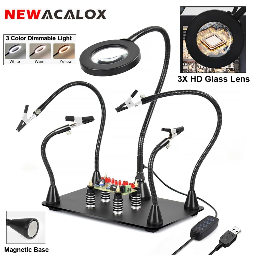 NEWACALOX Supporto magnetico per circuito stampato Braccio flessibile per saldatura Stazione di saldatura di terza mano Strumenti di riparazione per supporto per saldatore