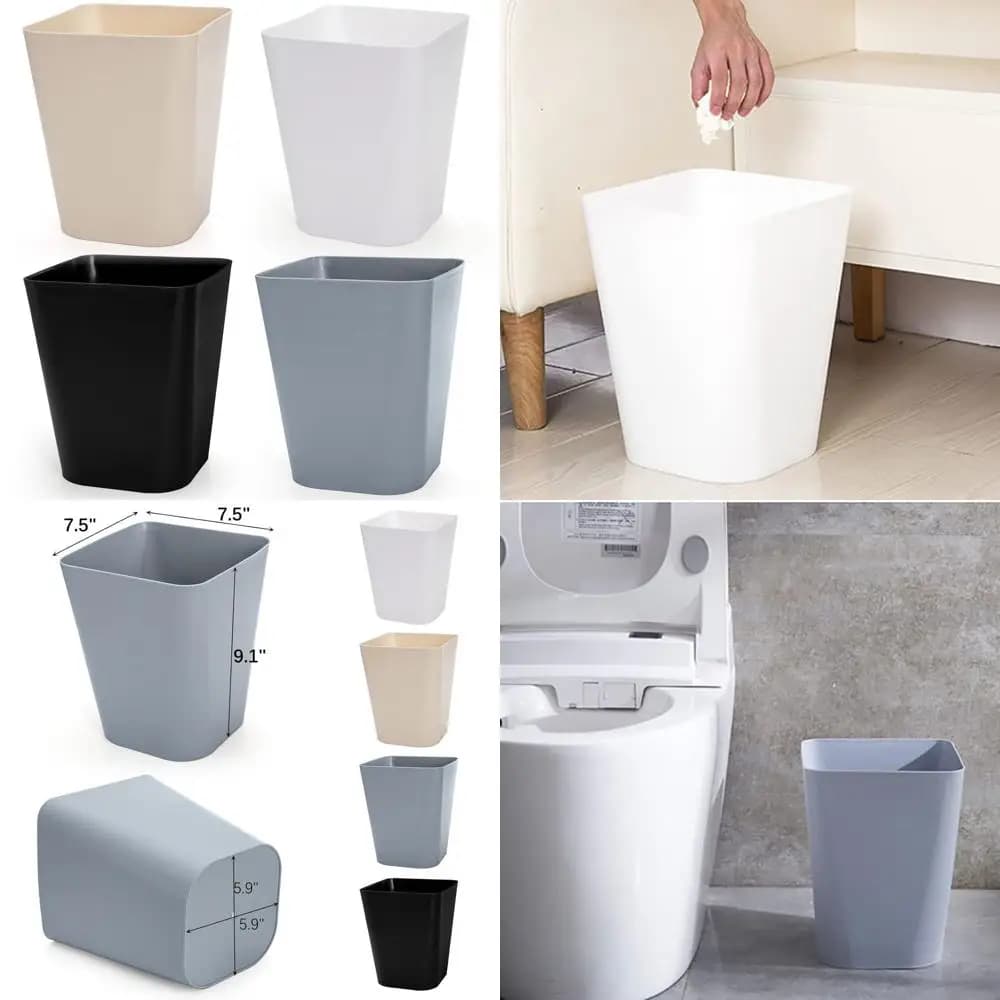 Cestino per rifiuti in plastica compatto da 1,6 galloni - Set di 4 bidoni della spazzatura quadrati per casa, cucina, ufficio e bagno