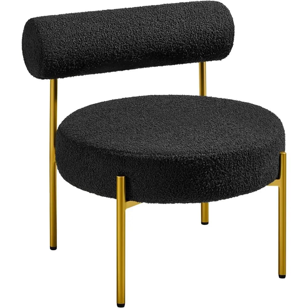 Elegante Sedia da Toeletta con Gambe Dorate per Camera da Letto, Trucco o Ufficio Domestico, Nera