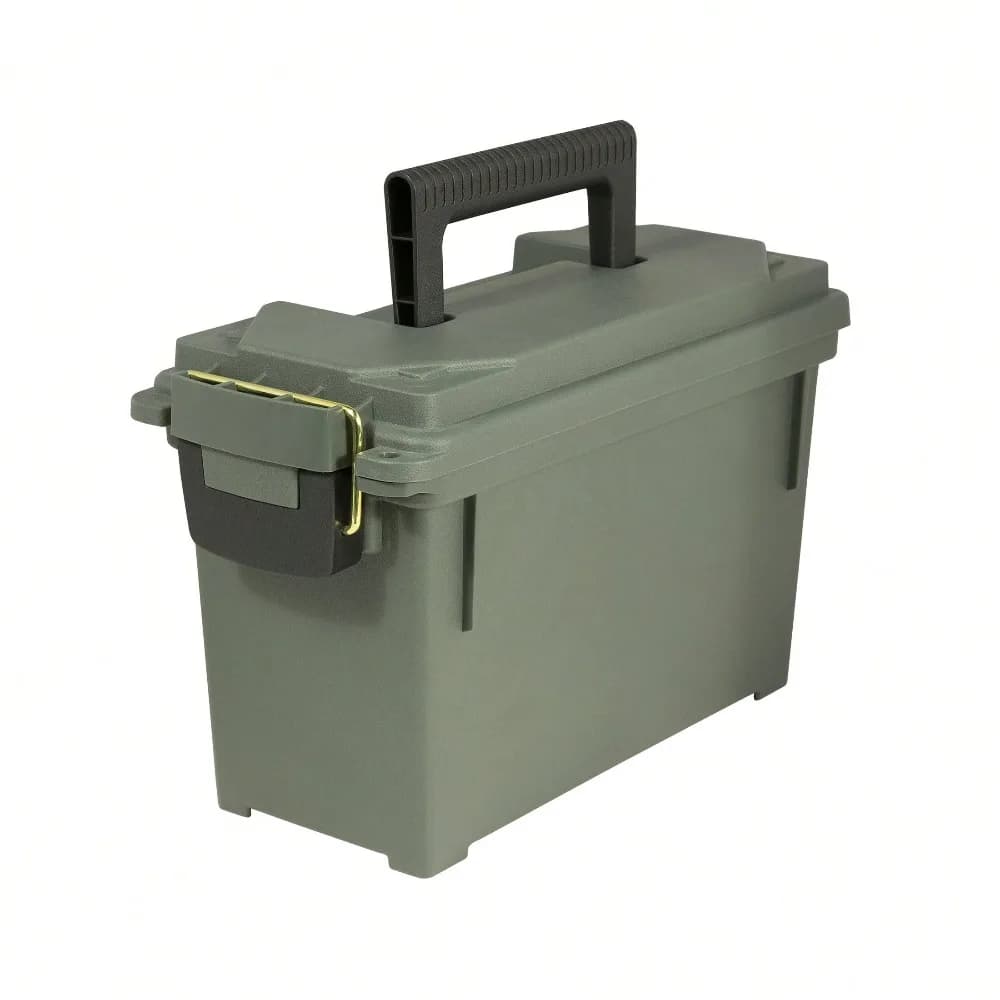 Tactical Ammo Can Waterproof Heavy-Duty Military Storage Box with Removable Dividers for Range Hunting Camping Supplies Large Capacity 11.6 Liter Plastic Case in Olive Drab Green for Ammunition Magazines Tools Survival Gear