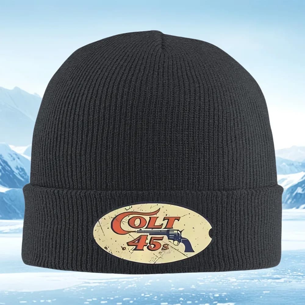 2026 Colt handgun forty five iconic vintage design Men Women Unisex Knitted Hat Beanie Pullover Cap Winter Thermal Warm Christma