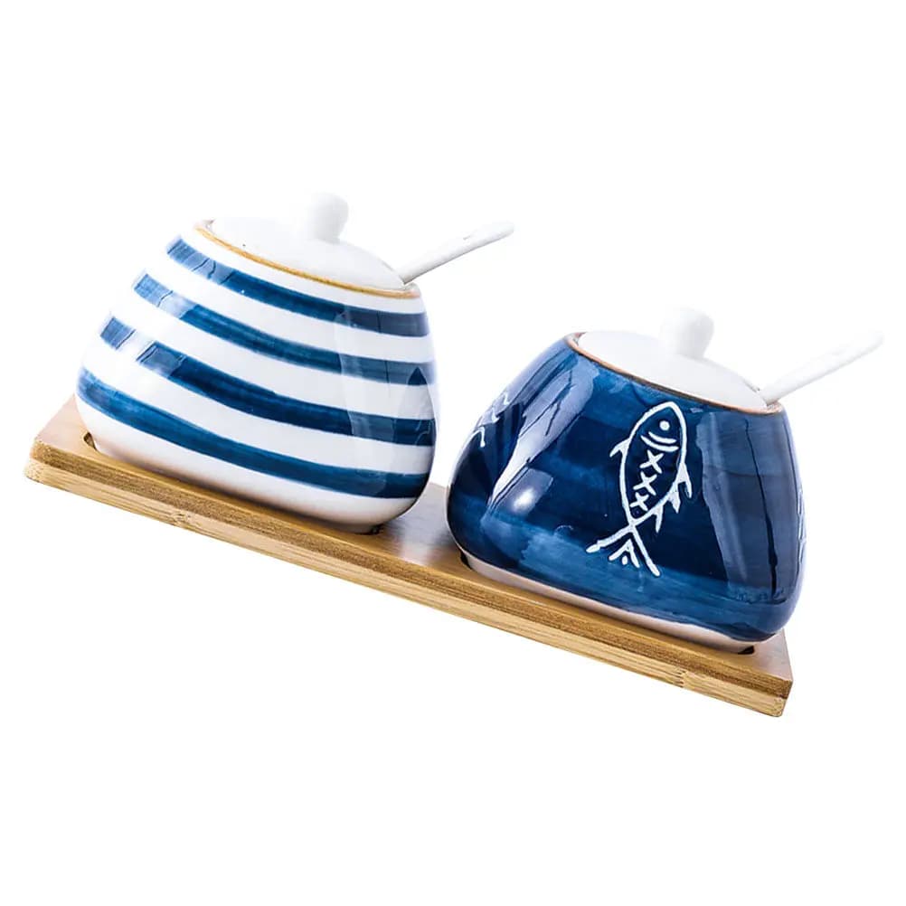 Set di Barattoli per Spezie Dipinti a Mano in Ceramica, Contenitori per Condimenti, Scatola Multifunzione per Conservazione Sale in Cucina